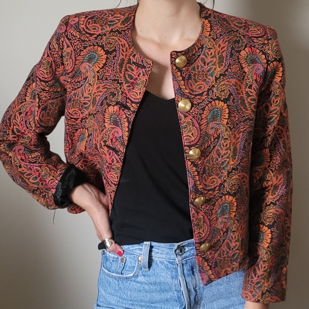 VTG | Retro Paisley Blazer with Gold Buttons